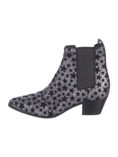Pre-owned Saint Laurent Glitter Graphic Print Chelsea Boots In Black