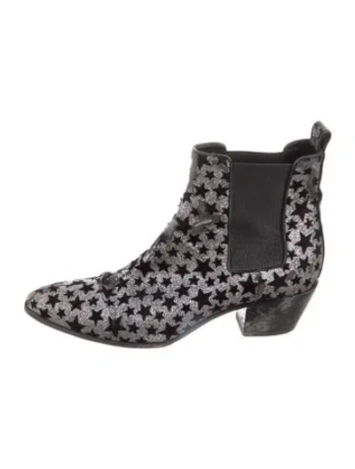 Pre-owned Saint Laurent Glitter Graphic Print Chelsea Boots In Black