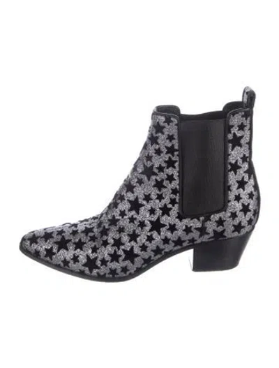 Pre-owned Saint Laurent Glitter Graphic Print Chelsea Boots In Metallic/silver