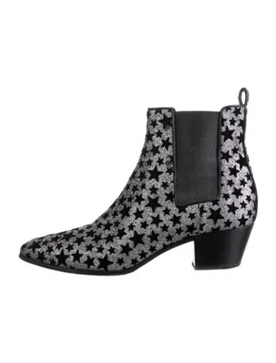 Pre-owned Saint Laurent Glitter Graphic Print Chelsea Boots In Silver
