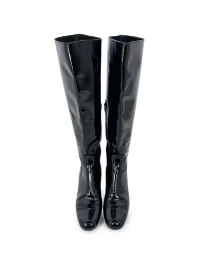 Pre-owned Saint Laurent Glitter Heel Knee-high Boots In Black