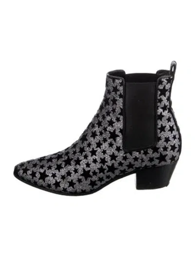 Pre-owned Saint Laurent Glitter Patterned Chelsea Boots In Silver