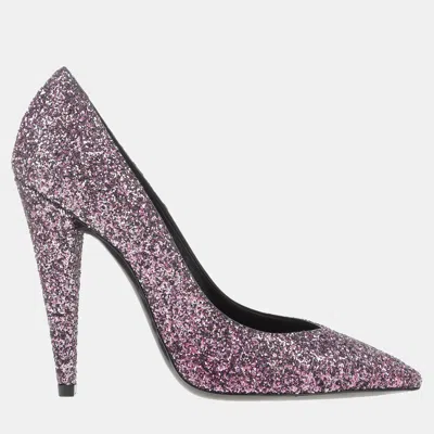 Pre-owned Saint Laurent Glitter Pointed Toe Pumps Size 39 In Pink