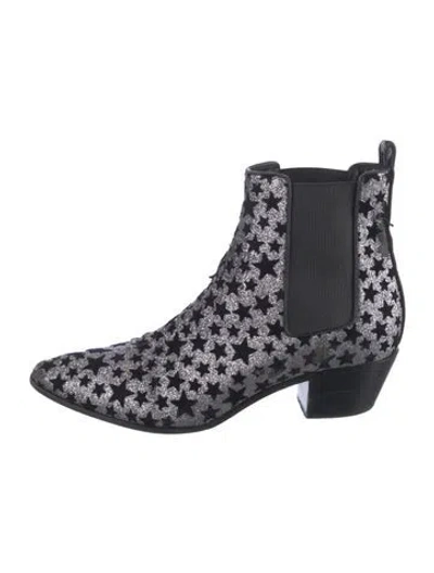 Pre-owned Saint Laurent Glitter Printed Chelsea Boots In Black