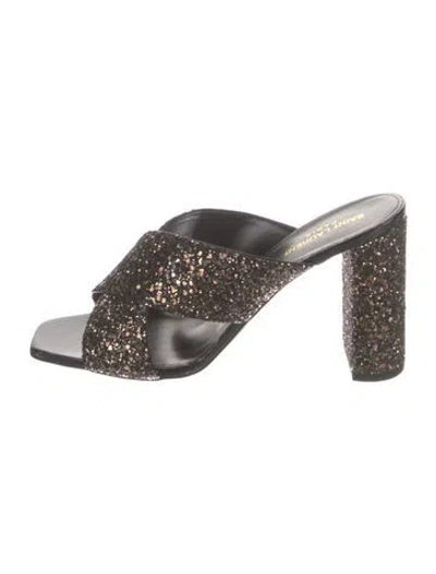 Pre-owned Saint Laurent Glitter Printed Mules In Brown