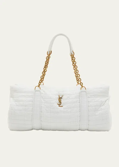 Saint Laurent Gloria Ysl Quilted Wool Duffel Bag In Milky White
