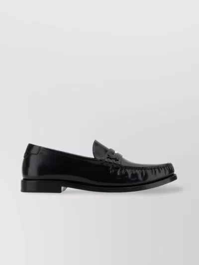 Saint Laurent Glossy Finish Leather Penny Loafers In Black