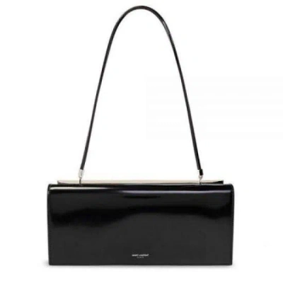 Saint Laurent Glossy Finish Shoulder Bag In Black