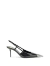 Saint Laurent Jeanne Slingback Pumps In Glazed Leather With Metal Toe Shoes In Black