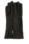 Saint Laurent Women Black Leather Cassandre Gloves In Black