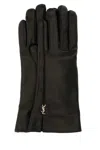 Saint Laurent Women Black Leather Cassandre Gloves In Black