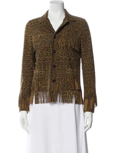 Pre-owned Saint Laurent Goat Leather Animal Print Blazer In Brown