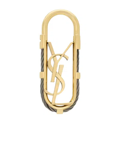 Saint Laurent Gold Colored Keychain With Ysl Logo Design In Metal For Men