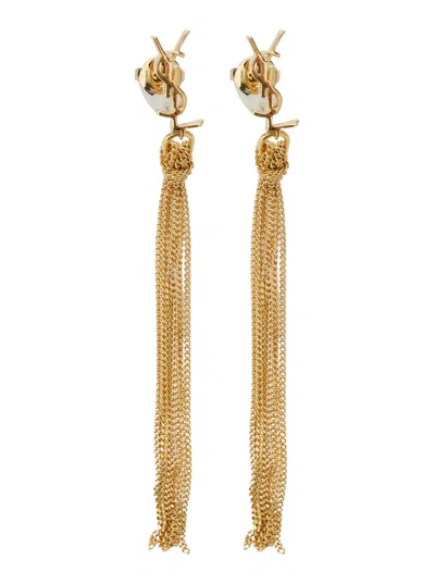 Saint Laurent Gold Colored Tassel Earrings In Brass Woman