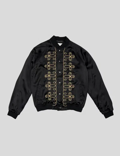 Pre-owned Saint Laurent Gold Embroidered Psych Rock Bomber In Black/gold
