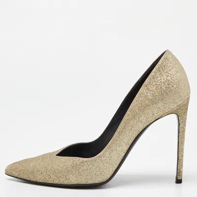 Pre-owned Saint Laurent Gold Glitter Pointed Toe Pumps Size 40