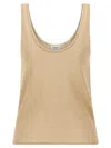 Saint Laurent Metallic Knit Sleeveless Tank Top In Golden