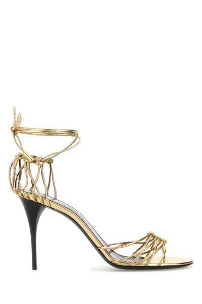 Saint Laurent Gold Leather Babylone Sandals