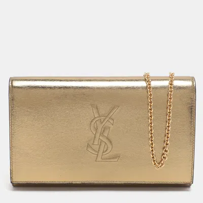 Pre-owned Saint Laurent Gold Leather Belle De Jour Chain Clutch