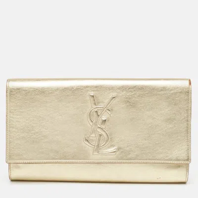 Pre-owned Saint Laurent Gold Leather Belle De Jour Flap Clutch