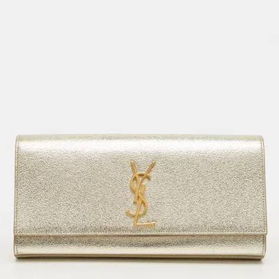 Pre-owned Saint Laurent Gold Leather Cassandre Clutch
