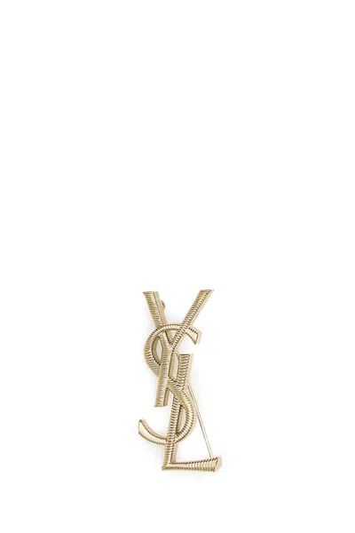 Saint Laurent Gold Metal Cassandre Brooch In Black