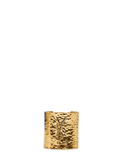 Saint Laurent Gold Metal Cassandre Cuff Bracelet In Pink