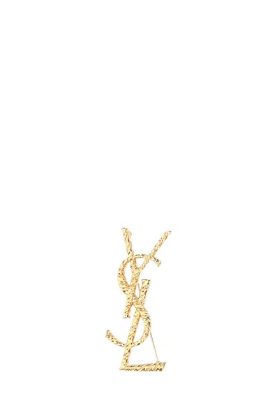 Saint Laurent Cassandre Twisted Stripe Metal Brooch Accessories In Gold
