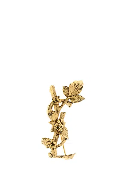 Saint Laurent Gold Metal Pin Brooch, 2.5 Cm X 5 Cm