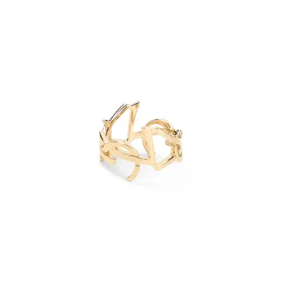 Saint Laurent Gold Scarf Cassandre Brass Ring In Pattern