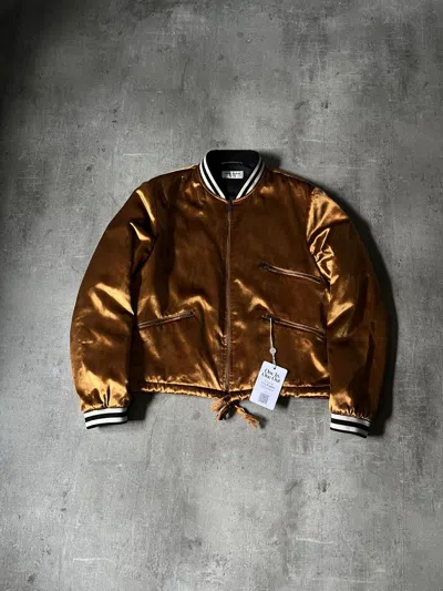 Pre-owned Saint Laurent Gold Velour Silk Bomber Jacket Teddy