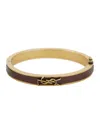 Saint Laurent Brown And Gold Colored Bracelt With Cassandre In Metal And Leather Woman In Brown