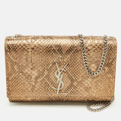 Pre-owned Saint Laurent Gold/beige Python Kate Medium Shoulder Bag