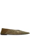 Saint Laurent Nour Slippers In Satin Crepe And Rhinestones In Golden
