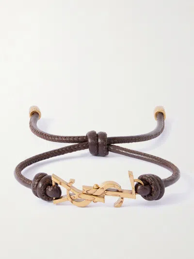 Saint Laurent Gold-tone And Leather Bracelet In Burgundy