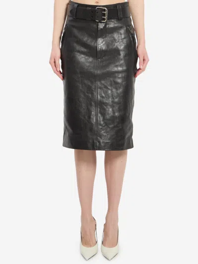 Saint Laurent Gonna A Matita Con Cintura In Black