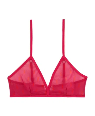 Saint Laurent Gorge Triangle Tulle Bra In Red