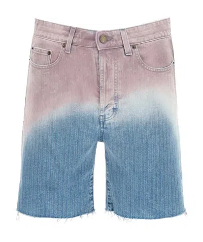 SAINT LAURENT SAINT LAURENT GRADIENT RAW EDGE DENIM SHORTS