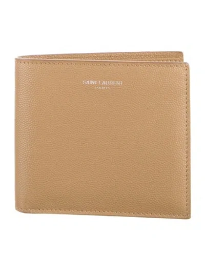 Pre-owned Saint Laurent Grain De Poudre Bifold Leather Bifold Wallet In Brown