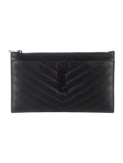 Pre-owned Saint Laurent Grain De Poudre Bill Pouch Leather Wallet In Black
