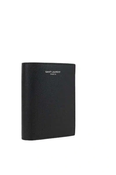 Saint Laurent Grain De Poudre Leather Bi-fold Card Wallet Accessories In Black