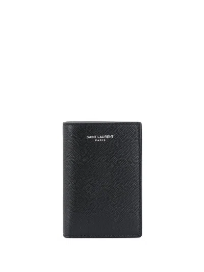 Saint Laurent Grain De Poudre Leather Bi-fold Card Wallet Accessories In Black