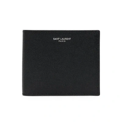 Saint Laurent Grain De Poudre Leather Bi-fold Wallet In Black