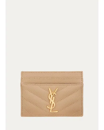Saint Laurent Grain De Poudre Leather Cassandre Card Case In Ivory