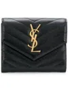 Saint Laurent Paris Women Grain De Poudre Leather Cassandre Matelassé Compact Tri Fold Wallet In Black