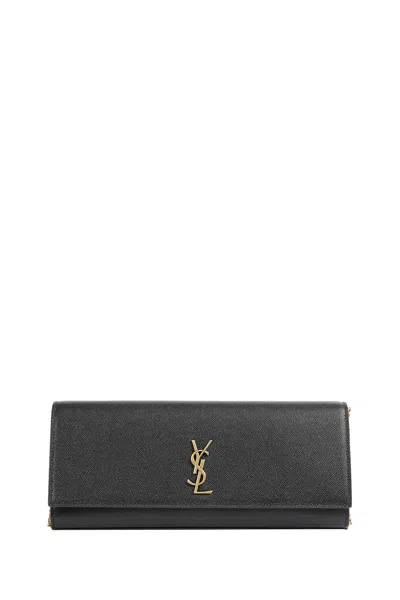 Saint Laurent Grain De Poudre Leather Kate Clutch In Black