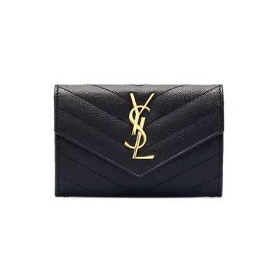 Saint Laurent Grain De Poudre Leather Wallet In Black