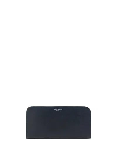 Saint Laurent Grain De Poudre Leather Wallet In Blue