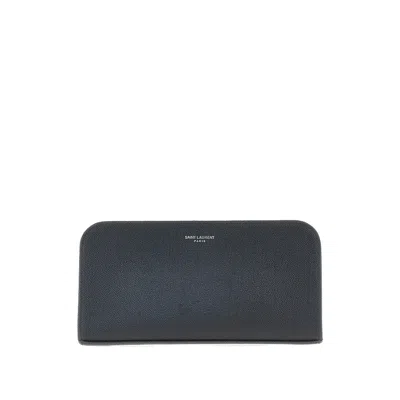 Saint Laurent Grain De Poudre Leather Wallet In Black
