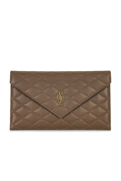 Saint Laurent Grain De Poudre Matelasse Pouch In Light Taupe